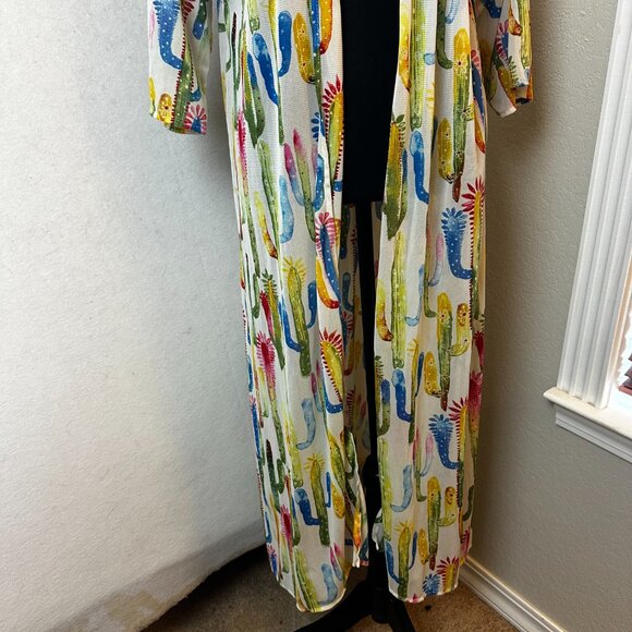 Lucky & Blessed Cardigan kimono Size M/L White Multi-color Cactus cacti - Picture 2 of 5
